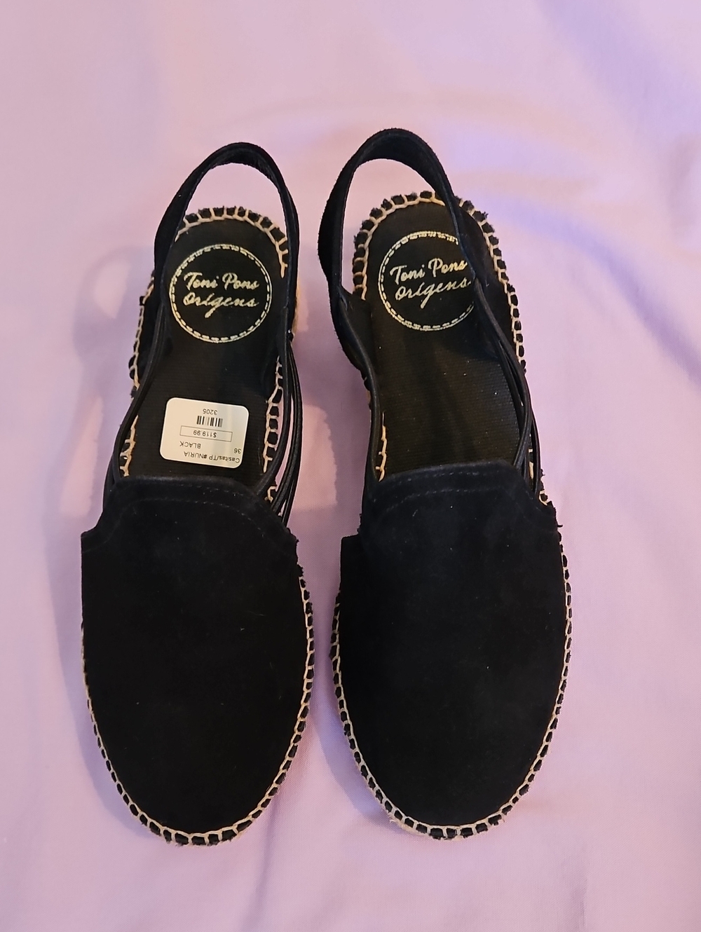 Toni Pons Black Suede Slingback Espadrille Flats NWT